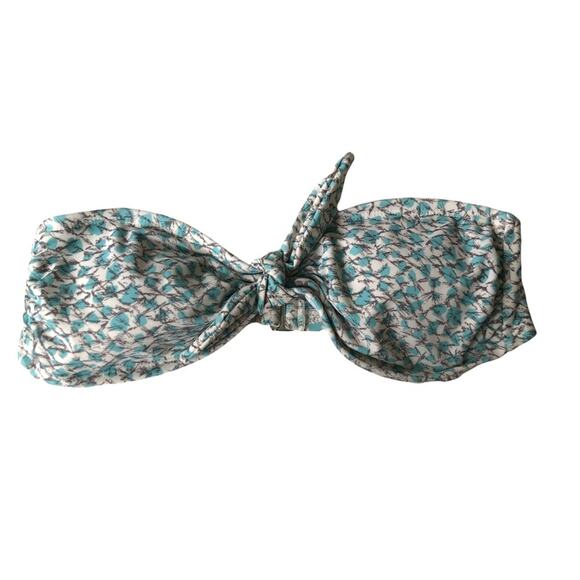 French Connection Knotted Bandeau Bikini Top Strapless Soft Cup White Blue M - Picture 1 of 10